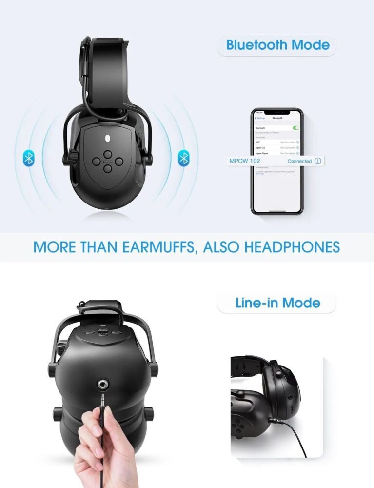 Bluetooth Noise-Canceling Safety Ear Muffs with Adjustable Hearing Protection