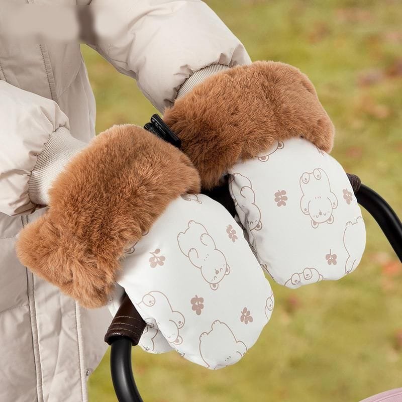 Winter Warm Windproof Universal Stroller Gloves with Cute Bear Design
