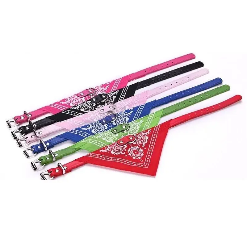 Adjustable PU Leather Pet Bandana Collar with Paisley Pattern for Dogs and Cats