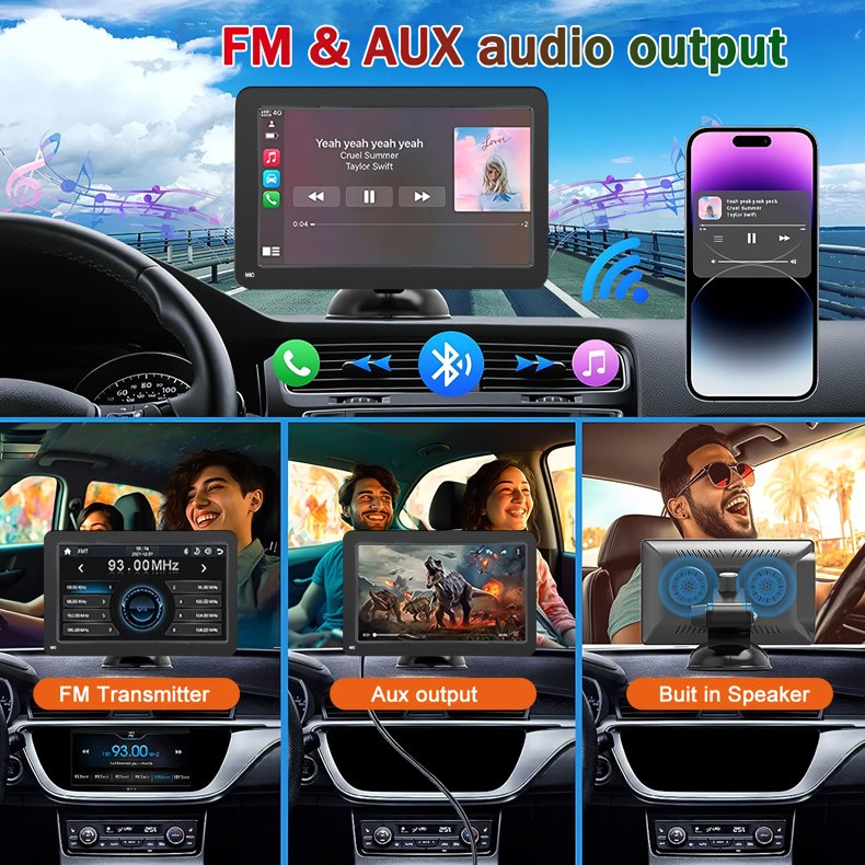 Universal 7-inch Touchscreen Car MP5 Player with Wireless Apple CarPlay & Android Auto