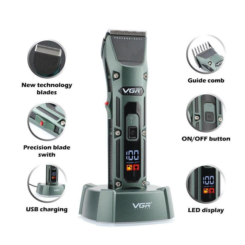 VGR Hair Clipper Professional Clipper Cordless Hair Cutting Machine Haircut Machine Rechargeable Hair Trimmer for Men V-696